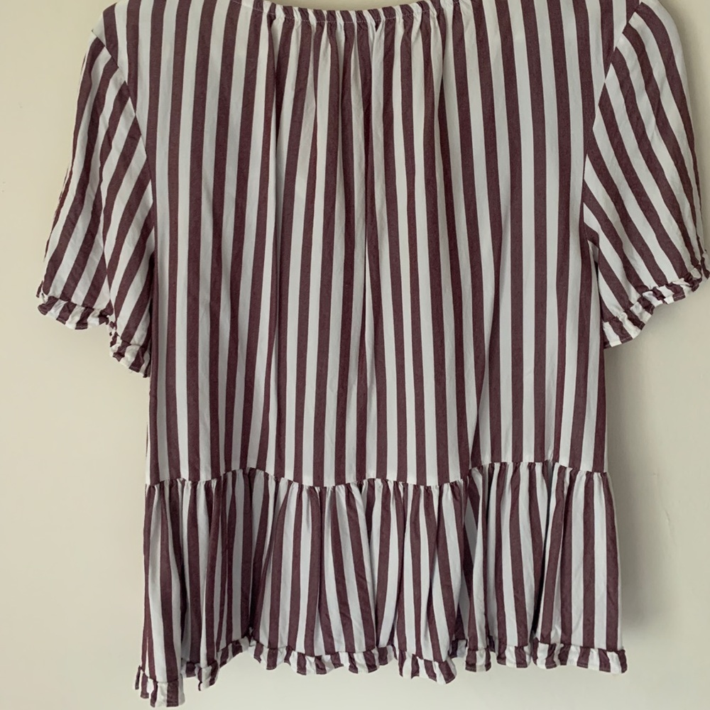 Madewell Stanza Ruffle Hem purple striped peplum top - Picture 4 of 5